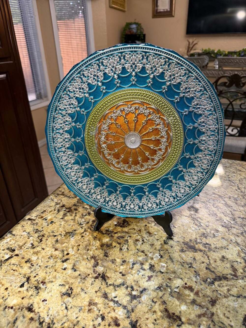 Artistic Accents Multi-Color Hand Painted Glass Serving plate , 12" Diameter